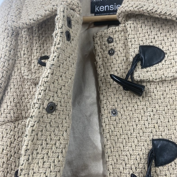 Kensie Wool blend toggle close beige tweed look jacket - Picture 14 of 16